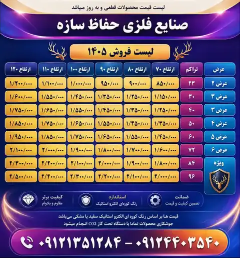 جدول قیمت حفاظ شاخ گوزنی حفاظ سازه در سال 1405